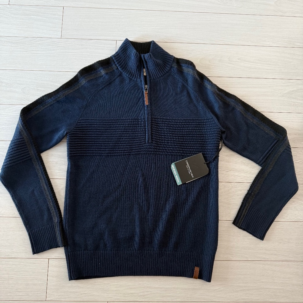 NEW!  OBERMEYER Sweater ~ 1/2 Zip, Vince ~ Men's SMALL ~ Merino Wool ~ Navy